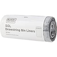 Black+Decker 60949 Bolsas de Basura con cordón de 50 l- Paquete de 20- Blancas- White- 50L Bin Liner